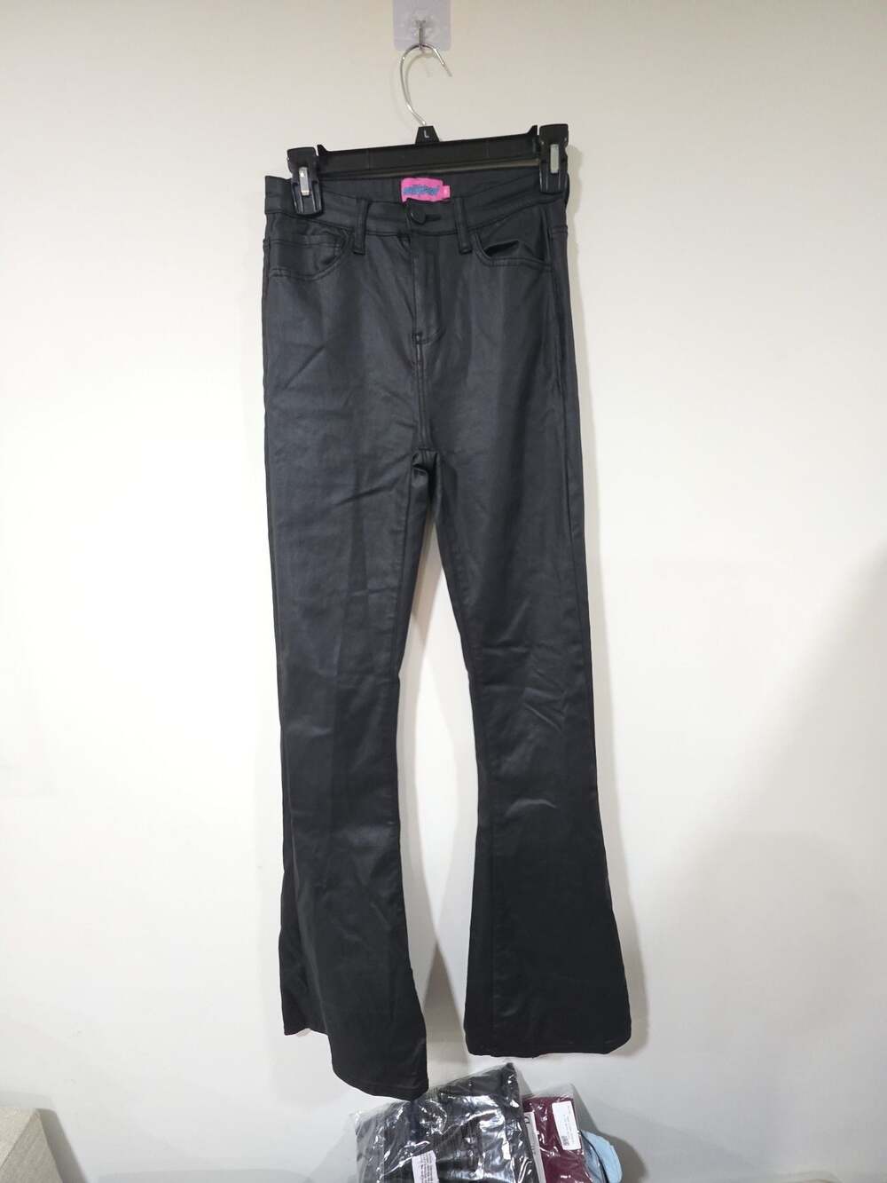 Edikted Black Faux Leather Flare Pants, Size L